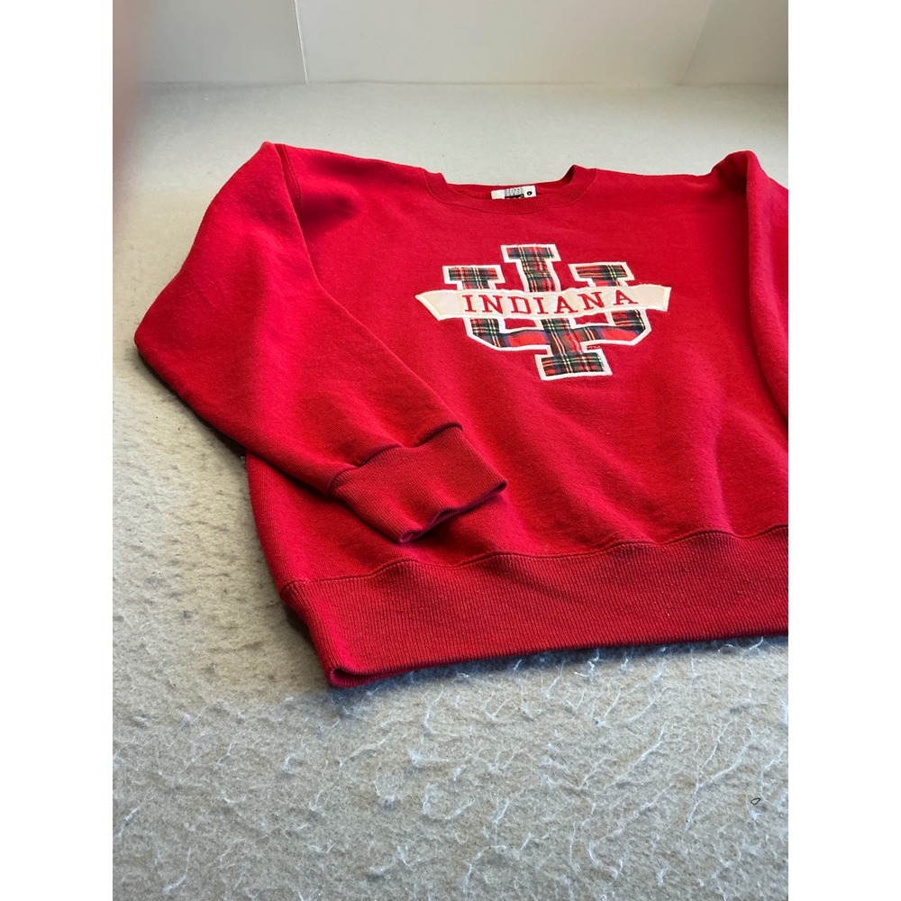 Lee Vintage Indiana University Sweatshirt Plaid Logo Red Large Made in USA